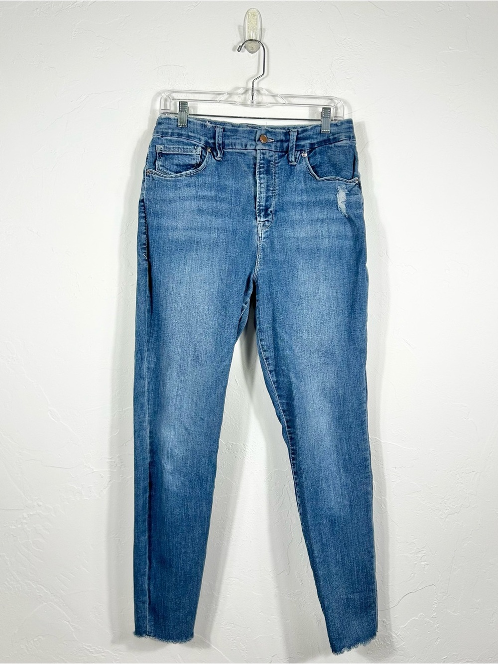 Good American Good Legs Skinny Jeans Blue Medium Wash High Rise Distressed
